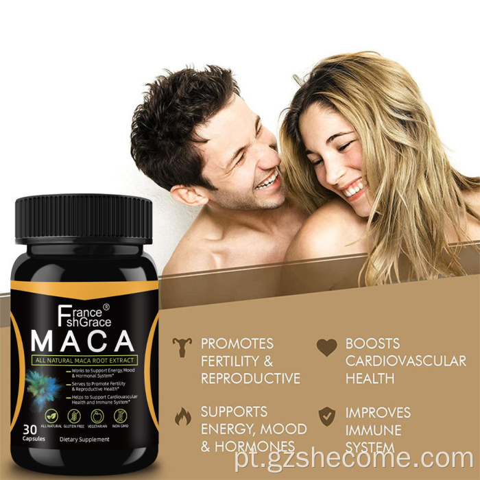 A maca vegana ginseng suporta cápsulas de raiz de maca de resistência
